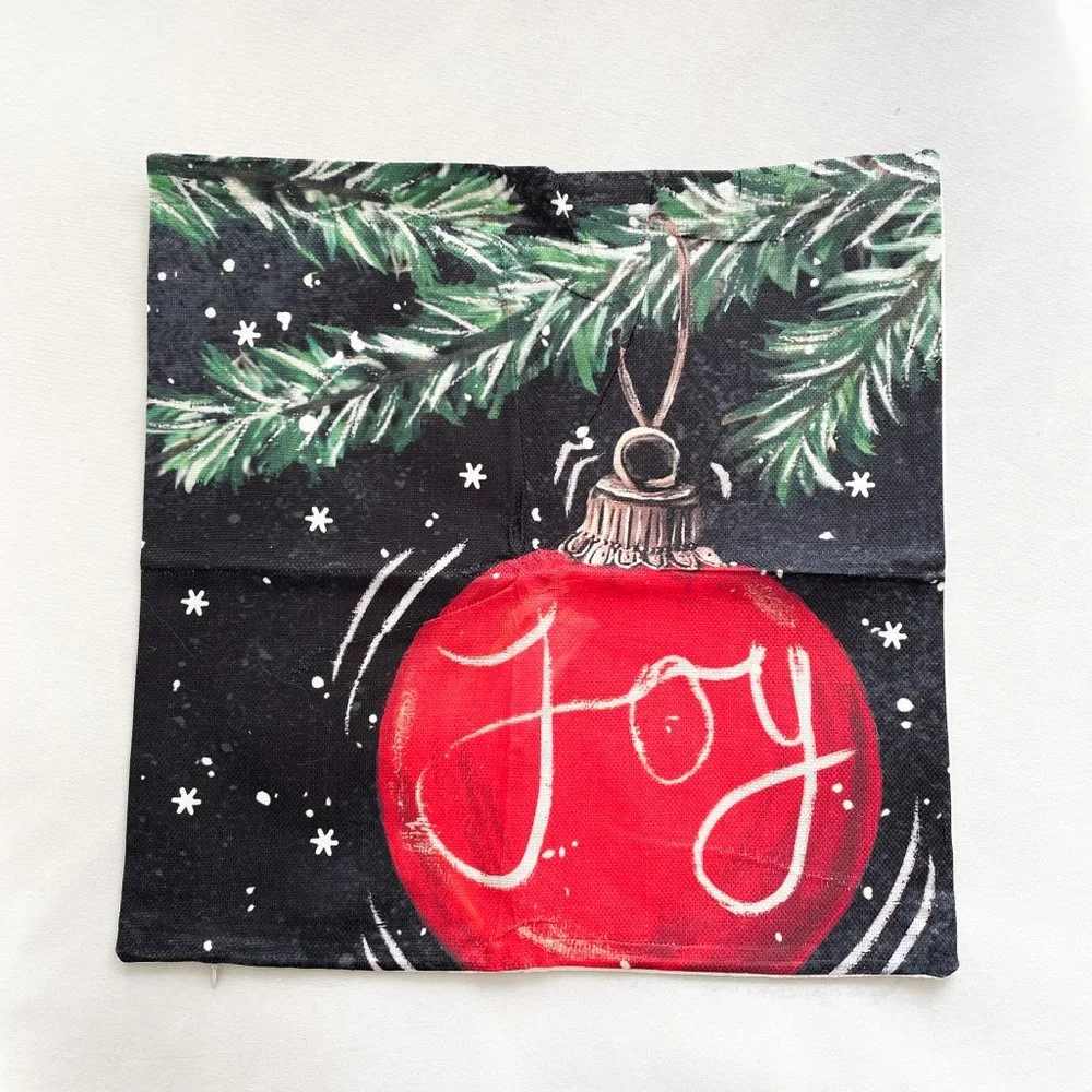 Red and Black Christmas Ornament Pillow Cushion Cover